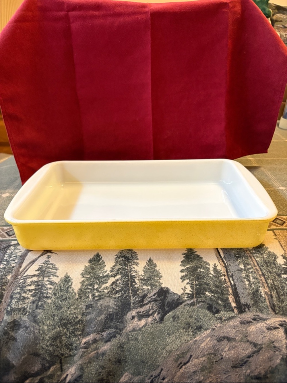 Yellow Pyrex Rectangular Baking Dish with White Interior Vintage